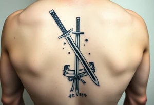 Katana with a black belt and fabled written in korean tattoo idea