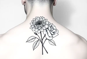 Single flower bouquet with Chrysanthemum and rose tattoo idea