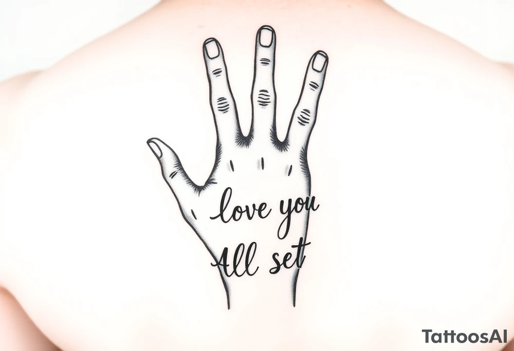 Hand signing I love you (do not show those words) with the words All Set tattoo idea