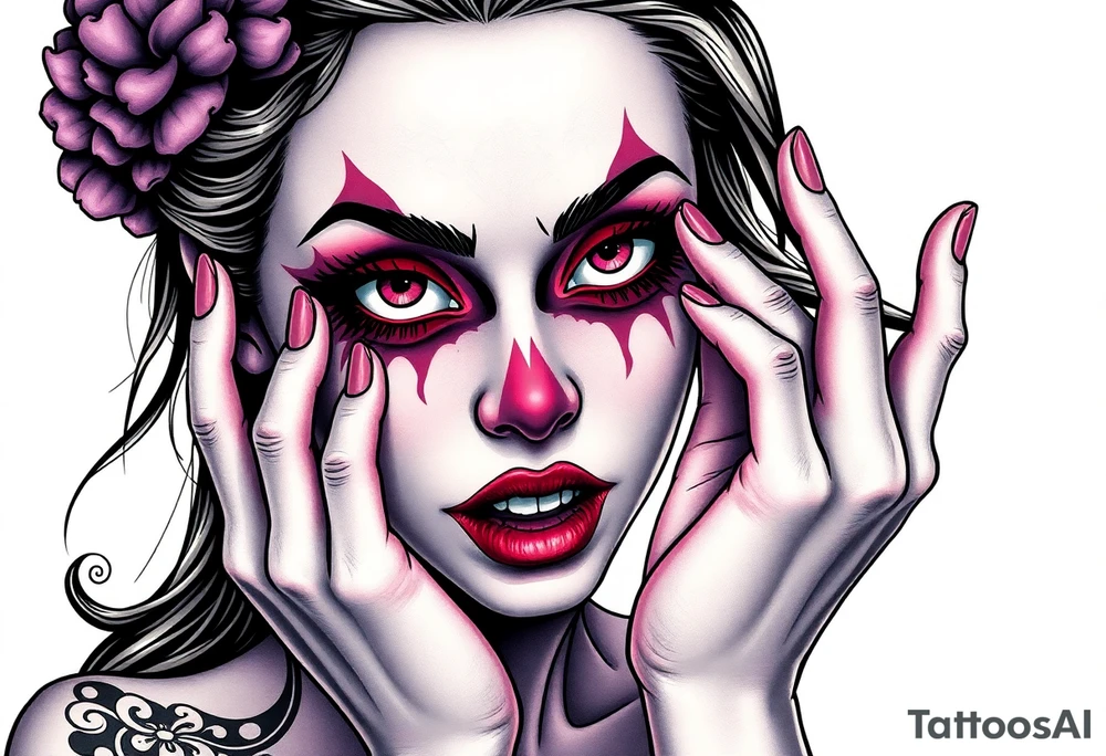 Young woman putting scary make up on tattoo idea