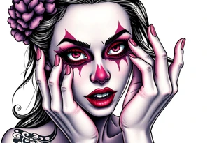 Young woman putting scary make up on tattoo idea