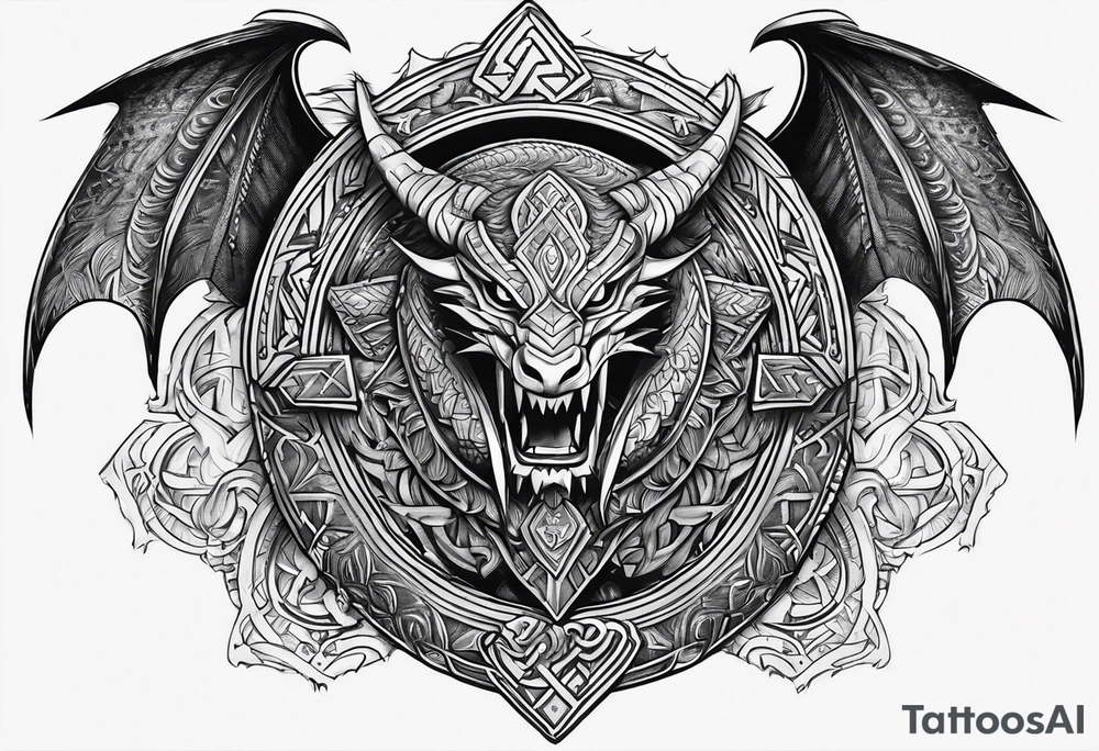 Valhalla sword shield dragon axe Valknut tribal tattoo idea Valhalla sword shield dragon axe Valknut tribal tattoo idea