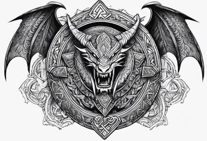Valhalla sword shield dragon axe Valknut  tribal tattoo idea