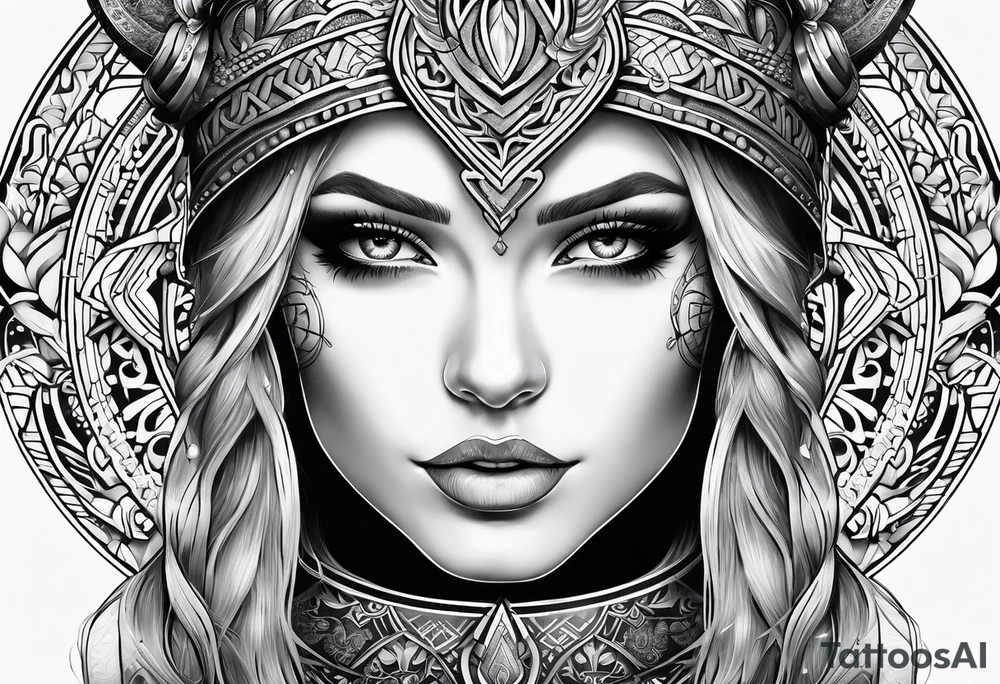 Viking, feminine warrior, mandala, bedroom eyes tattoo idea