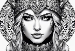 Viking, feminine warrior, mandala, bedroom eyes tattoo idea