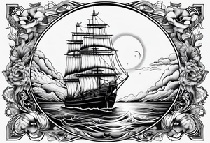 bateau, phare maritime, phoenix,    lune bleu. tattoo idea