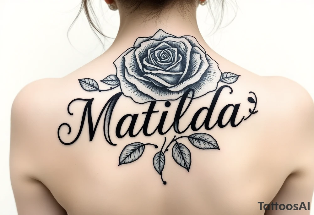 The name ‘Matilda’ in a rose tattoo idea