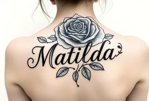 The name ‘Matilda’ in a rose tattoo idea