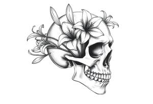 Lillies coming out of back of humanoid skull tattoo idea
