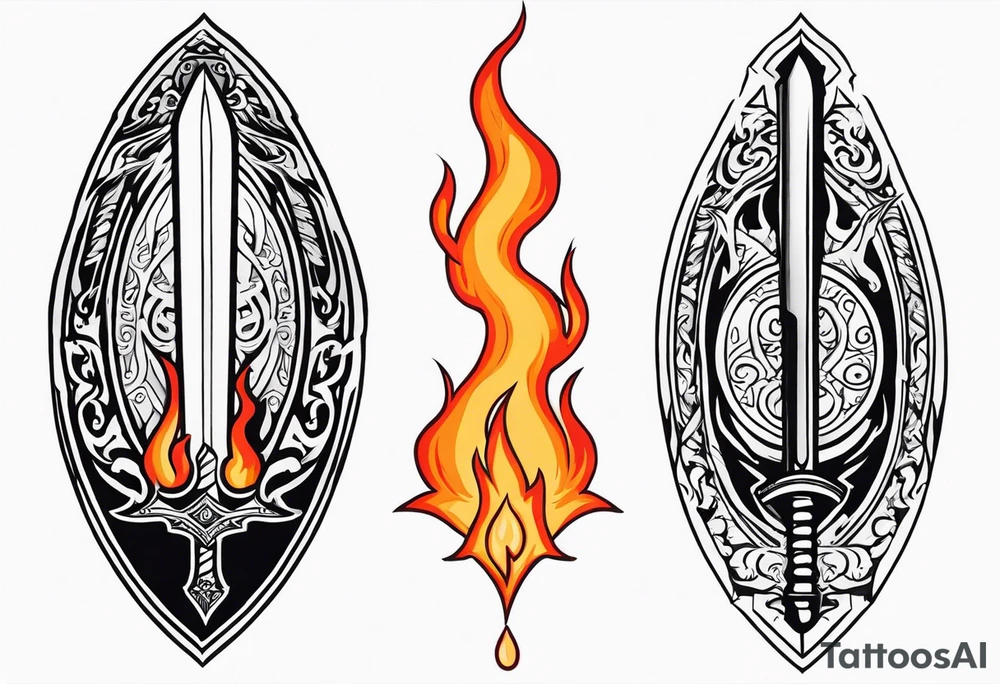 valhalla sword shield funeral on fire tattoo idea