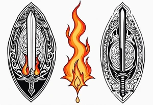valhalla sword shield funeral on fire tattoo idea