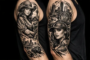 Black Country Mas presenting Girl from farmlands of North Florida to Black Mas presenting City girl of Metro Atlanta on a leg sleeve tattoo idea