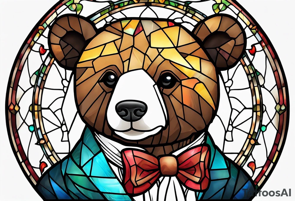 Teddy bear with bow tie stained glass tattoo idea