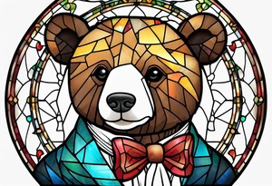Teddy bear with bow tie stained glass tattoo idea