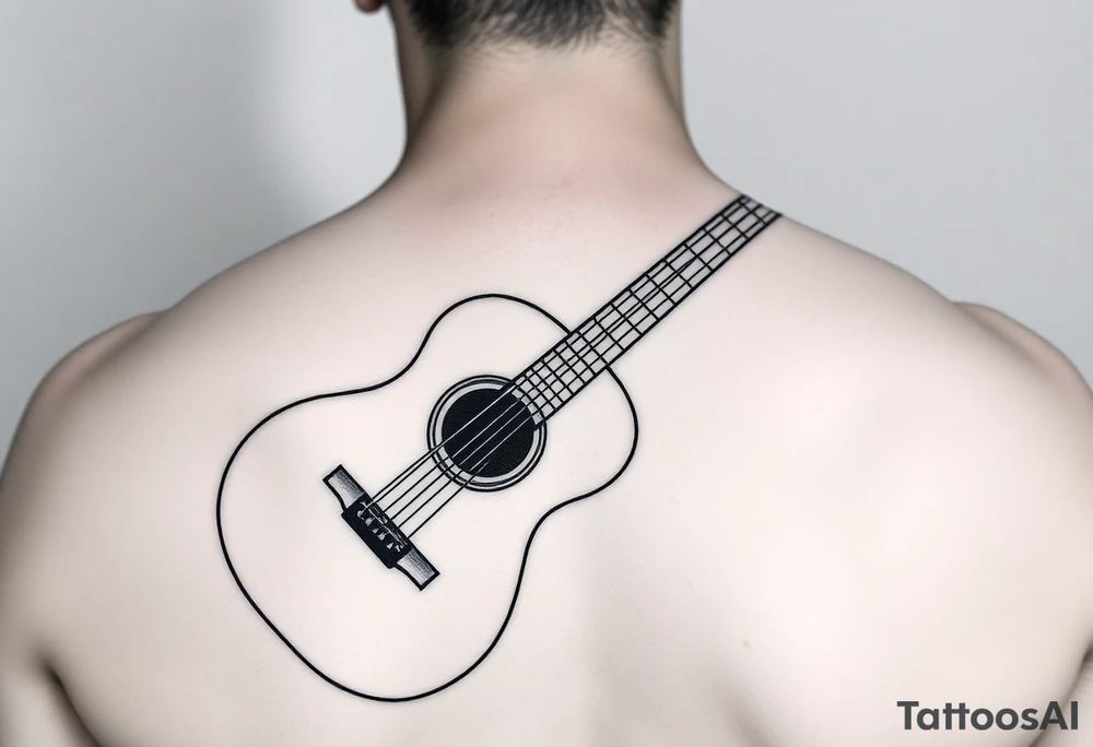 Line traditional American acoustic guitar tattoo idea