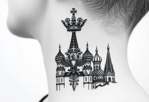 St. George 
3 russian imperial crowns above the Russian coat of arms double eagle
Russian sabre
The Kremlin or St. Basil's Cathedral scene 
on the side of my neck tattoo idea