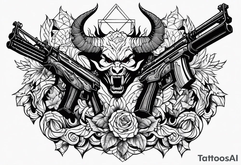 Satan and two AK-47's tattoo idea