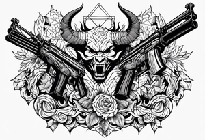 Satan and two AK-47's tattoo idea