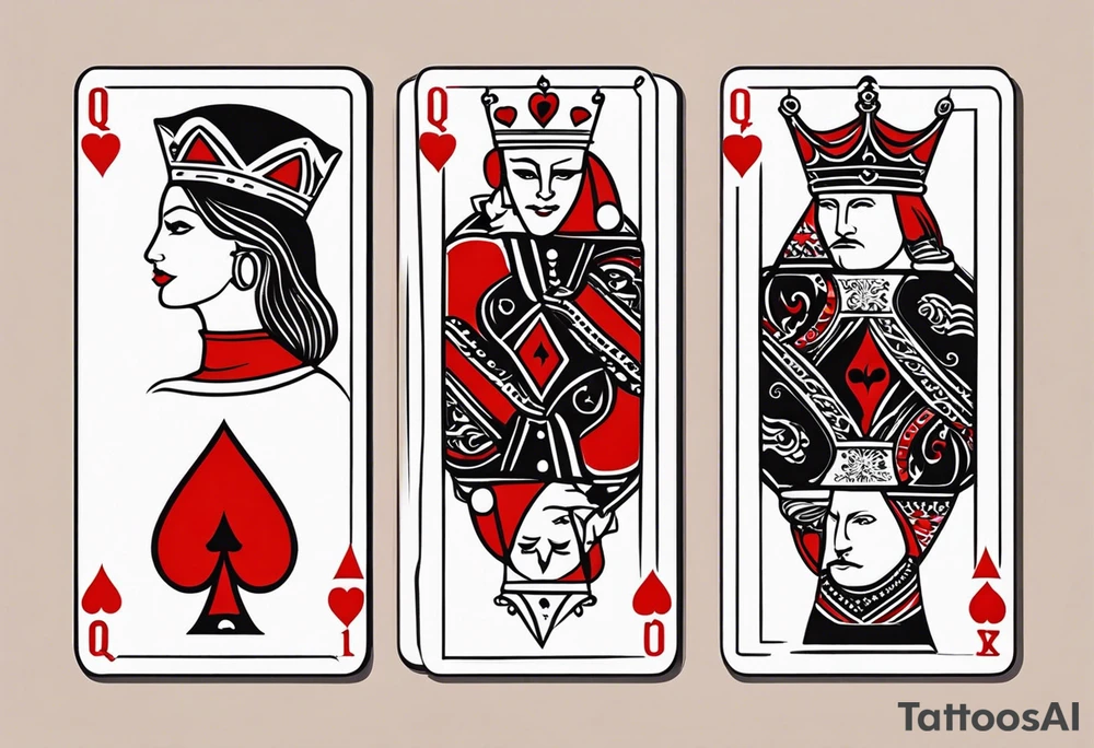 one playing card with both queen of hearts and king of spades incorporated in extreme minimalistic style tattoo idea