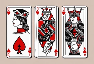 one playing card with both queen of hearts and king of spades incorporated in extreme minimalistic  style tattoo idea