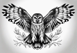 barred owl wings outstretched with a corn snake in its feet tattoo idea