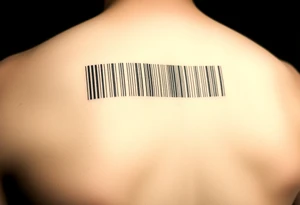 "Microrealism tattoo: barcode made of tiny hammers and sickles. Looks normal from afar, reveals details up close. 1cm height, forearm length." tattoo idea