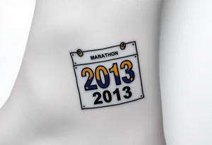 Racing half marathon bib 2013 purple and gold running safety pins piercing the skin running tattoo idea