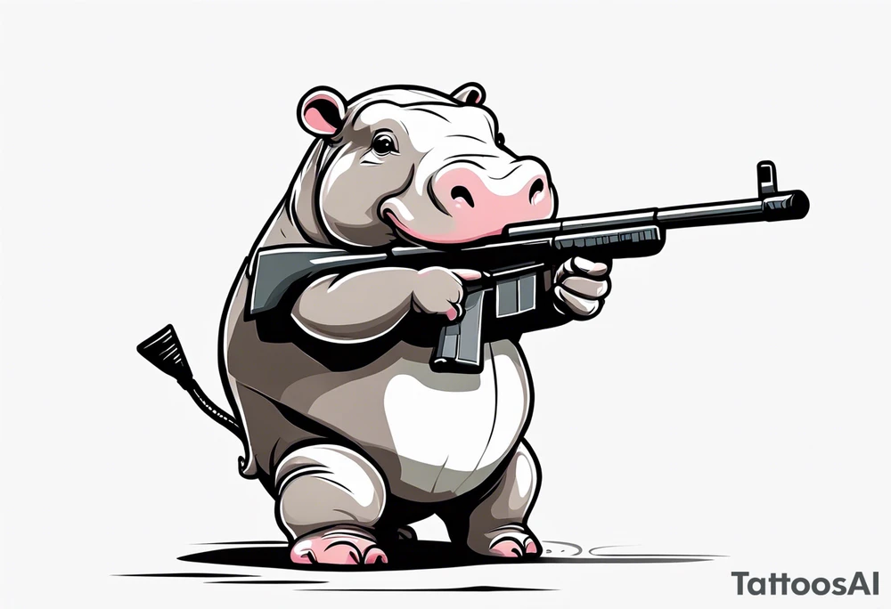 Baby hippo wearing a diaper and holding a sniper rifle tattoo idea