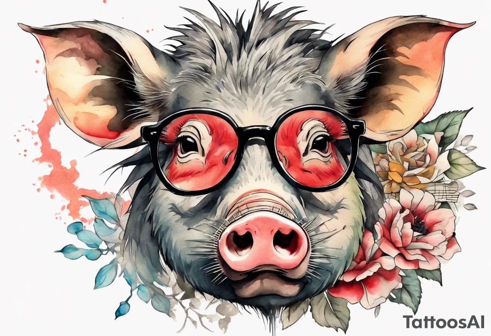 an boar with tusks wearing glasses tattoo idea