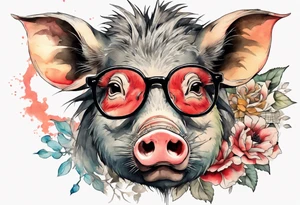 an boar with tusks wearing glasses tattoo idea