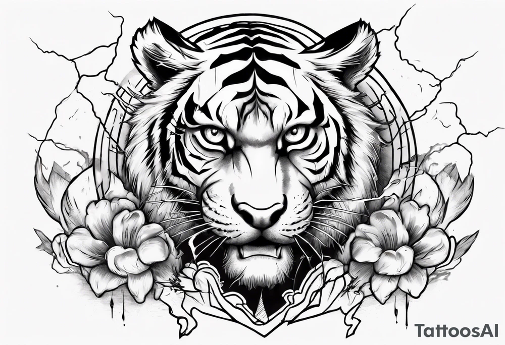 A tiger surrounded by lightning for a forearm sleeve. Also leaving room for a symbol to be below the tiger tattoo idea