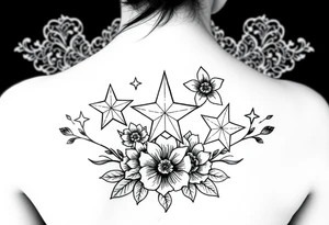 Stars with flowers and lace background tattoo idea