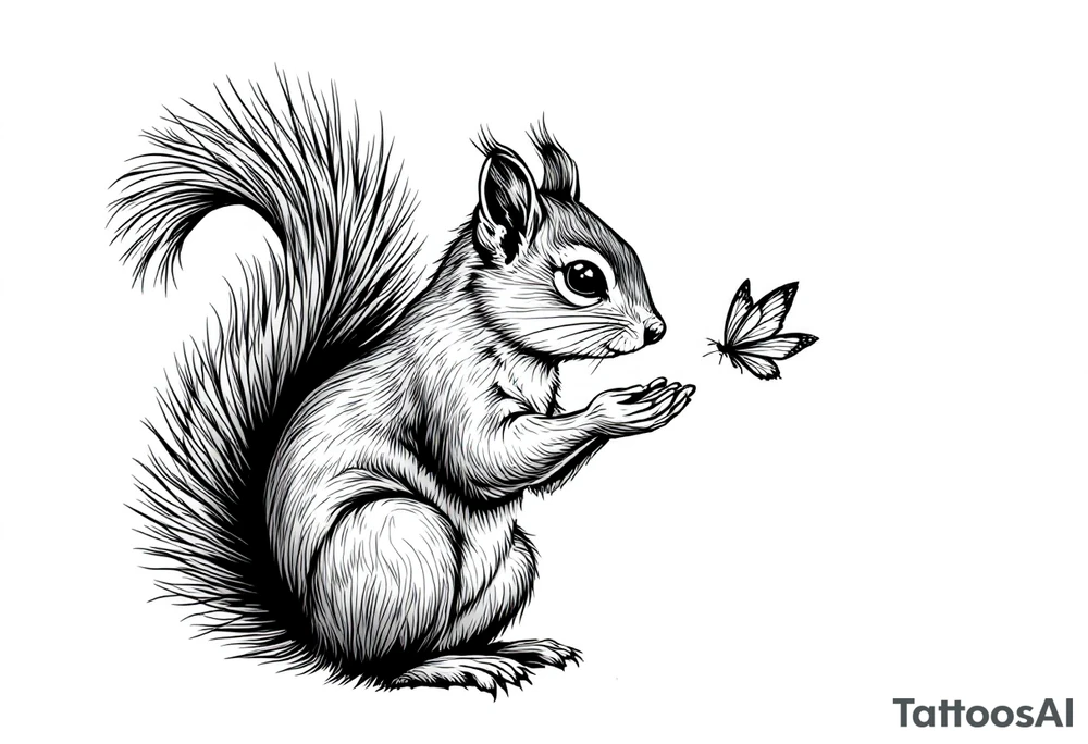A Squirrel with a butterfly in hands tattoo idea