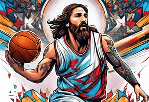 jesus christ playing basketball against messi tattoo idea