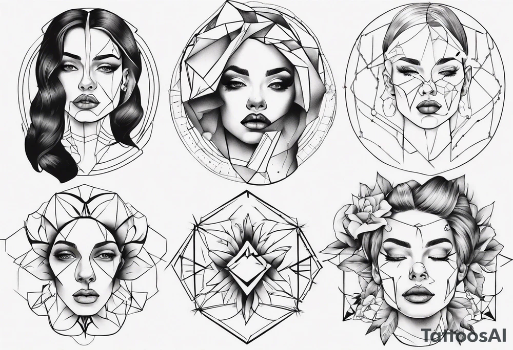 Woman portrait outlined tattoo idea
