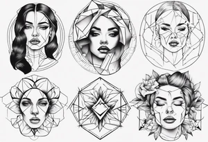 Woman portrait outlined tattoo idea
