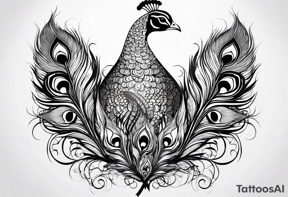 pen wrapped  in peacock feather tattoo idea