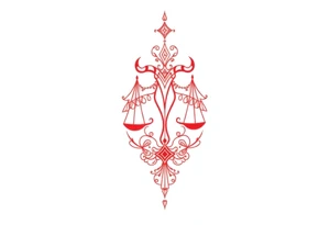 Tattoo that combines the star sign Taurus and Libra ,in red , down the spine tattoo idea