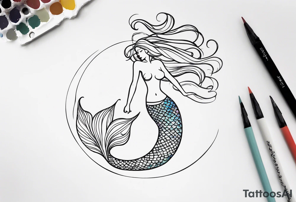 create a sketch of a minimalist mermaid tattoo including the number 311 tattoo idea