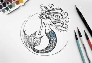 create a sketch of a minimalist mermaid tattoo including the number 311 tattoo idea