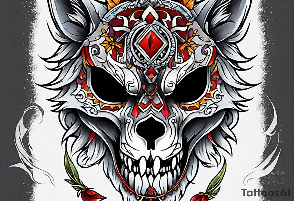 Neo traditional wolf skull tattoo idea