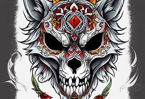 Neo traditional wolf skull tattoo idea