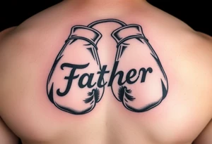 worn down boxing gloves with the word father incorporated tattoo idea