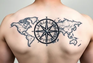 antique compass rose overlaid on weathered world map with sailing ships tattoo idea