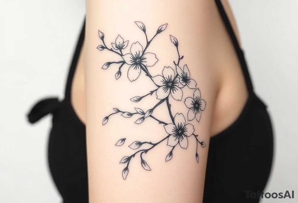 delicate cherry blossoms swirling in spring breeze with petals tattoo idea
