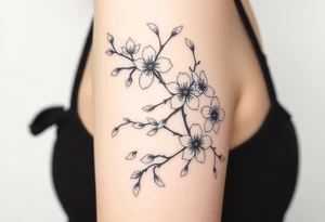 delicate cherry blossoms swirling in spring breeze with petals tattoo idea