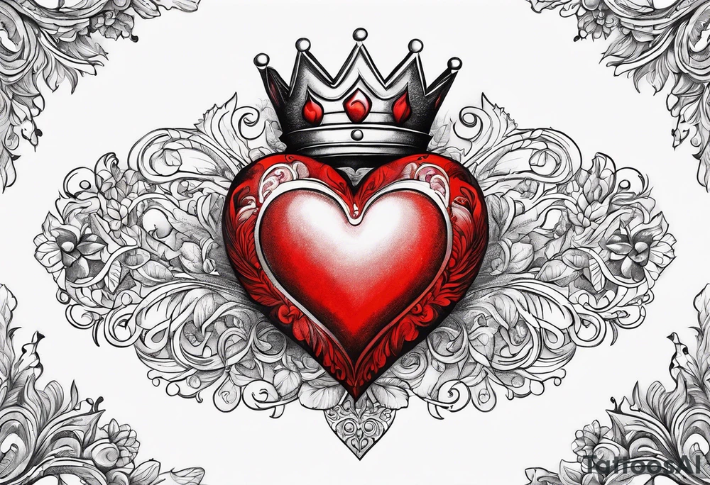 Red heart with a golden crown above it tattoo idea