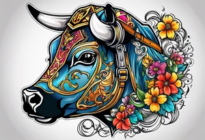 cow in motorcycle helmet tattoo idea