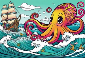 Giant octopus and mermaid frolicking in the sea tattoo idea
