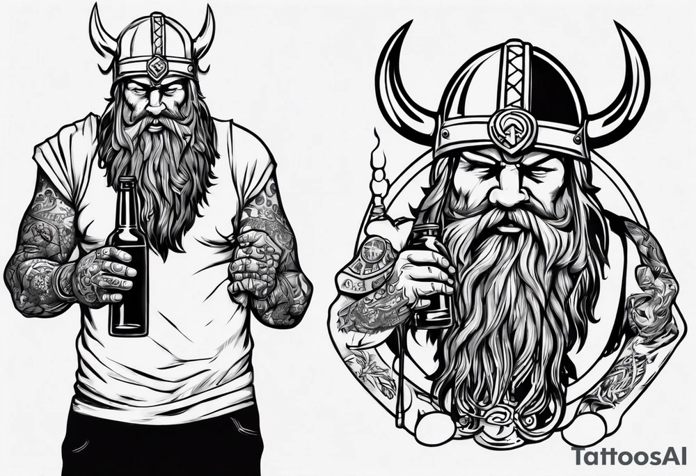 A Viking drinking a beer and holding a screwdriver tattoo idea